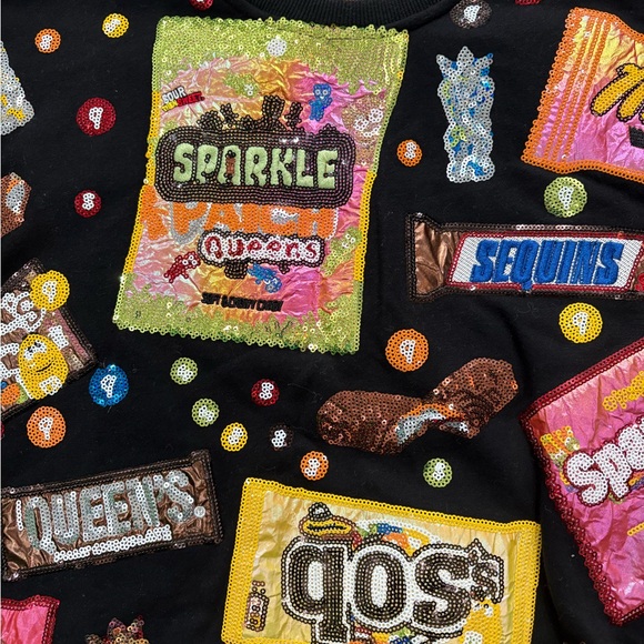 QUEEN OF SPARKLES Halloween Candy Black Sweatshirt - Picture 3 of 5